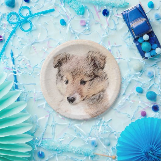 Assiettes En Carton Shetland Sheepdog Puppy Peinture Chien original ar (Fête)