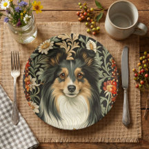 Shetland Sheepdog tricolore Sheltie Floral vintage