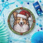 Assiettes En Carton Shetland Sheepdog Vitrail Noël (Fête)