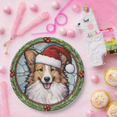 Assiettes En Carton Shetland Sheepdog Vitrail Noël (Fête)