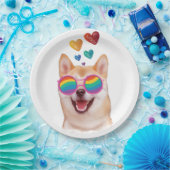 Assiettes En Carton Shiba Inu Chien avec Coeurs Saint Valentin (Fête)