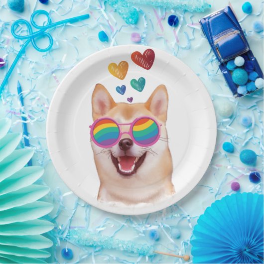 Assiettes En Carton Shiba Inu Chien avec Coeurs Saint Valentin (Fête)