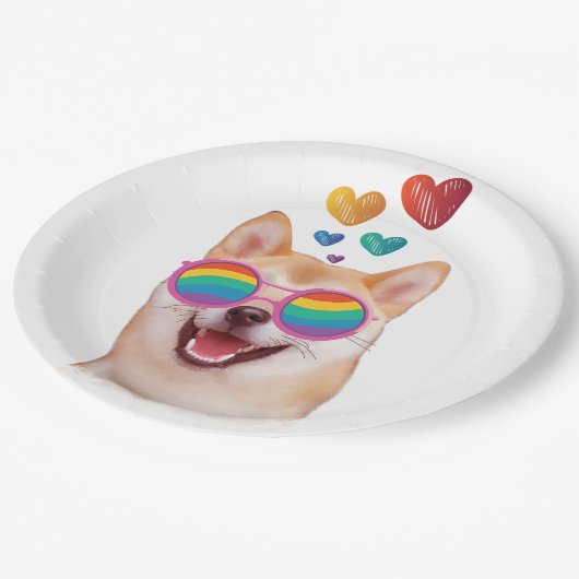Assiettes En Carton Shiba Inu Chien avec Coeurs Saint Valentin (Angle)