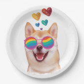 Assiettes En Carton Shiba Inu Chien avec Coeurs Saint Valentin (Devant)
