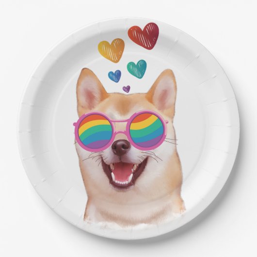 Assiettes En Carton Shiba Inu Chien avec Coeurs Saint Valentin (Devant)