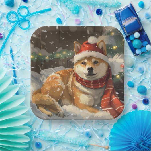 Assiettes En Carton Shiba Inu Chien Festive de Noël (Fête)