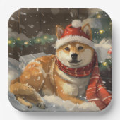 Assiettes En Carton Shiba Inu Chien Festive de Noël (Recto)