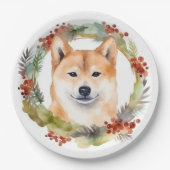 Assiettes En Carton Shiba Inu Festive de la couronne de Noël Coupe (Devant)