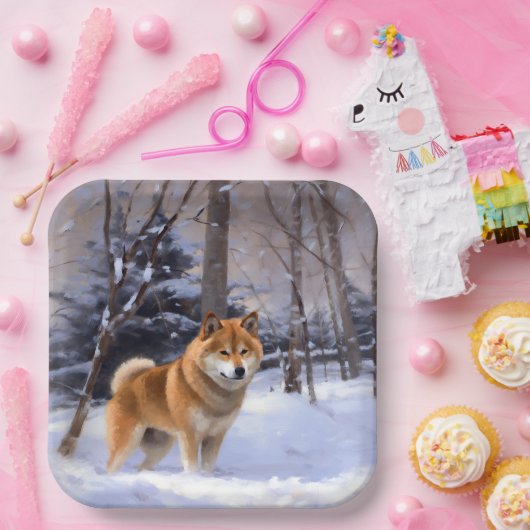 Assiettes En Carton Shiba Inu Laissez Neige Noël (Fête)
