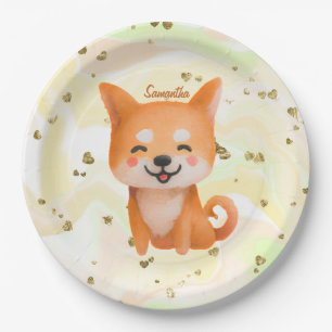 Assiettes En Carton Shiba Inu souriant mignon