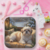 Assiettes En Carton Shih Tzu avec les lumières de Noël (Fête)