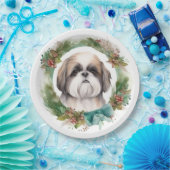 Assiettes En Carton Shih Tzu Christmas Wreath Festive Pup (Fête)