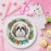 Assiettes En Carton Shih Tzu Christmas Wreath Festive Pup (Fête)