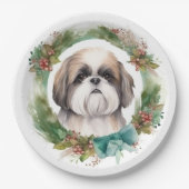 Assiettes En Carton Shih Tzu Christmas Wreath Festive Pup (Devant)