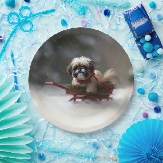Assiettes En Carton Shih Tzu hiver neige de Noël (Fête)