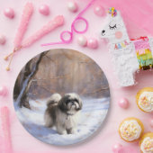 Assiettes En Carton Shih Tzu Laisse Neige Noël (Fête)