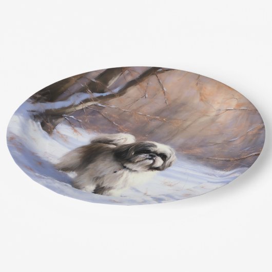 Assiettes En Carton Shih Tzu Laisse Neige Noël (Angle)