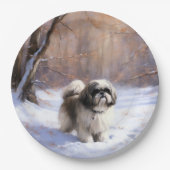 Assiettes En Carton Shih Tzu Laisse Neige Noël (Devant)