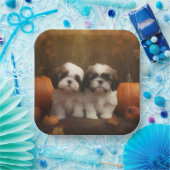 Assiettes En Carton Shih Tzu Puppy Automne Citrouille de plaisir (Fête)