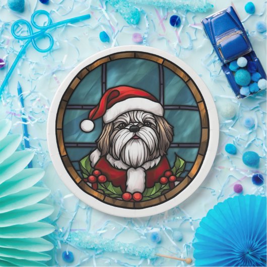 Assiettes En Carton Shih Tzu Vitrail Noël (Fête)
