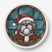 Assiettes En Carton Shih Tzu Vitrail Noël (Devant)