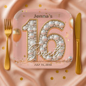 Assiettes En Carton Shimmering Pearlescent Gold Soft Pink Sweet 16