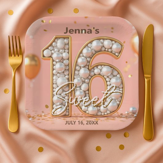 Assiettes En Carton Shimmering Pearlescent Gold Soft Pink Sweet 16