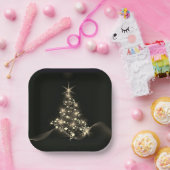 Assiettes En Carton Shine d'or des étoiles sur l'arbre de Noël Dark (Fête)