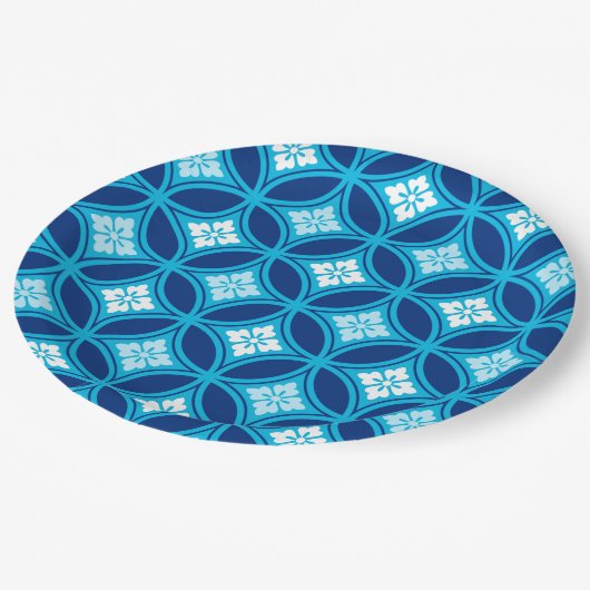 Assiettes En Carton Shippo avec Motif à Fleur, Deep Indigo Blue (Angle)