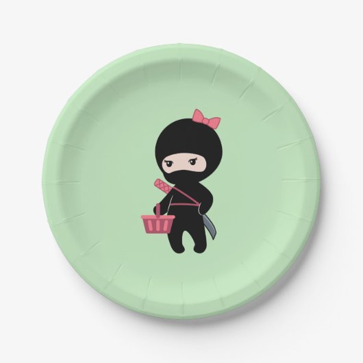 Assiettes En Carton Shopping Ninja Girl on Green (Devant)