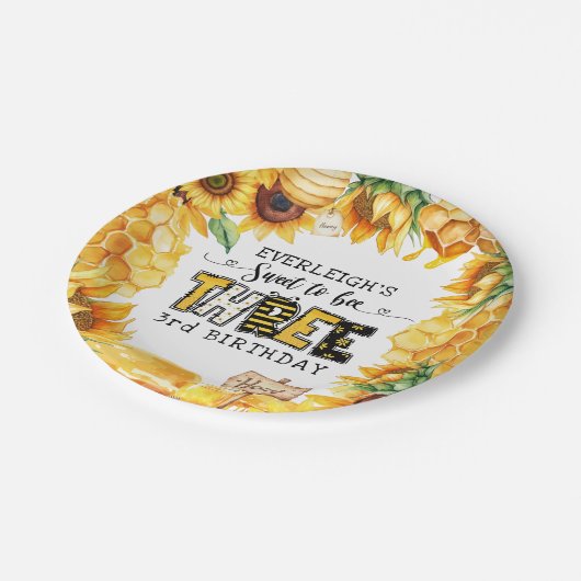 Assiettes En Carton Si doux à être trois fleuris 3e anniversaire (Angle)