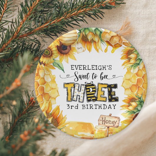 Assiettes En Carton Si doux à être trois fleuris 3e anniversaire