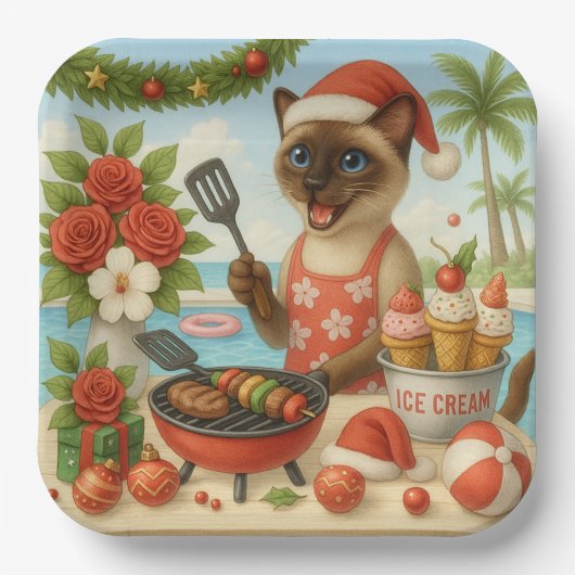 Assiettes En Carton Siamese Cat Christmas themed for Cat Lover (Recto)