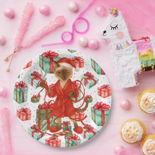 Assiettes En Carton Siamese Cat Christmas themed for Cat Lover (Fête)