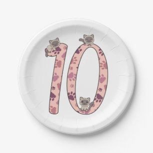 Assiettes En Carton Siamese Chat Dixième Anniversaire Pour Enfants Cha