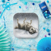 Assiettes En Carton Siberian Huskey Creating a Snow Angel (Fête)