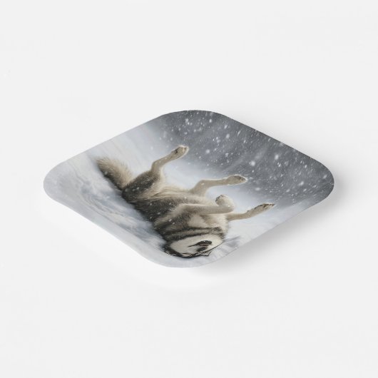 Assiettes En Carton Siberian Huskey Creating a Snow Angel (Angulaire)