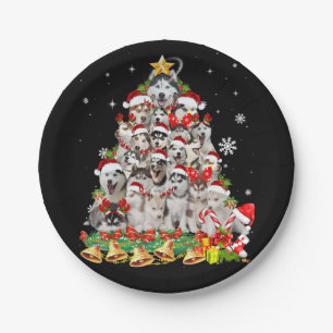 Assiettes En Carton Siberian husky christmas tree lights dog