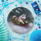 Assiettes En Carton Sibérien Husky neige de Noël hiver (Fête)
