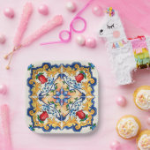 Assiettes En Carton Sicilienne Majolica Motif de carreaux colorés (Fête)