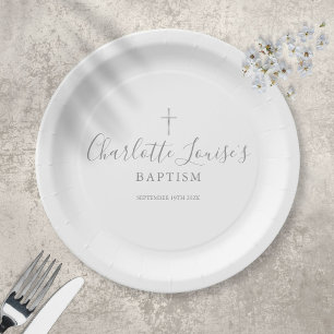 Assiettes En Carton Signature argent Baptême Christening