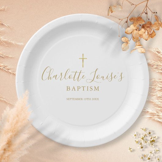 Assiettes En Carton Signature dorée Baptême Christening