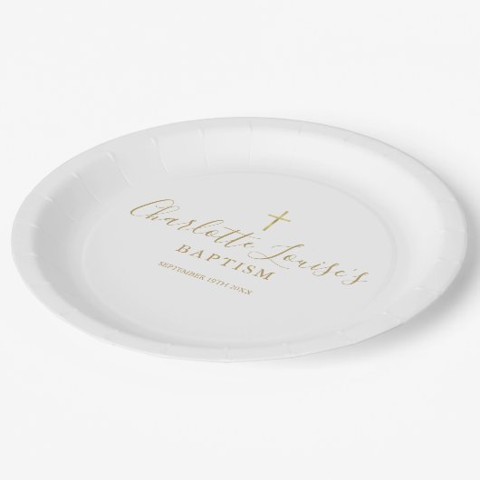 Assiettes En Carton Signature dorée Baptême Christening (Angle)
