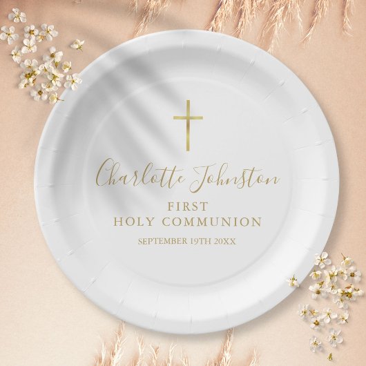 Assiettes En Carton Signature dorée de la première sainte communion