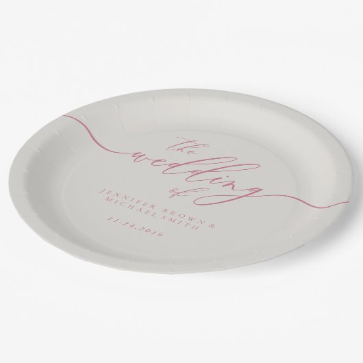 Assiettes En Carton Signature Mariage en ivoire rose (Angle)