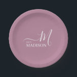 Assiettes En Carton Signature rose blanche personnalisée Nom de famill<br><div class="desc">Vous pouvez le Customiser. Design Moderne Et Simple,  Black Biege Signature Nom Famille.</div>