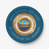 Assiettes En Carton Signe de zodiaque de Balance avec le texte incurvé (Devant)