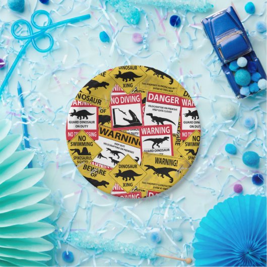 Assiettes En Carton Signes de précaution de dinosaure (Fête)