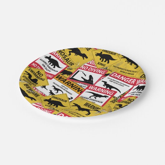 Assiettes En Carton Signes de précaution de dinosaure (Angle)