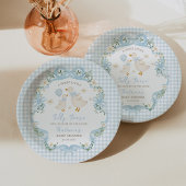 Assiettes En Carton Silencieux Bow bleu oie En vichy Baby shower garço
